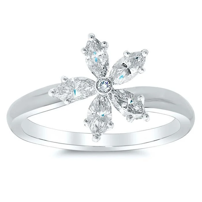 Tilted Marquise Diamond Flower Ring