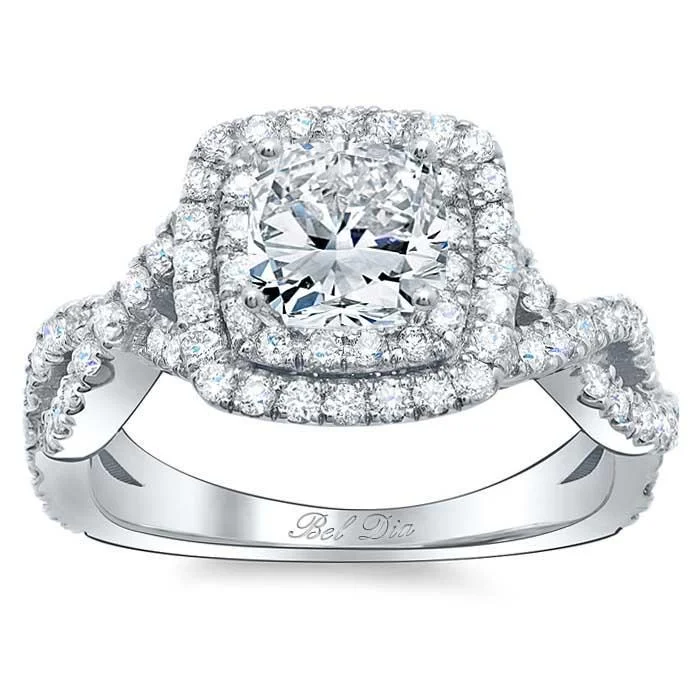 Twisted Split Shank Double Halo Engagement Ring