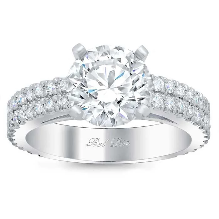 Two Row Pave Cathedral Engagement Ring