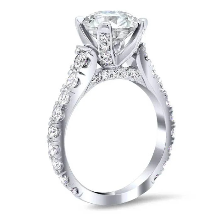 U-Pave Diamond Accented Engagement Ring with Pave Bridge and Prongs