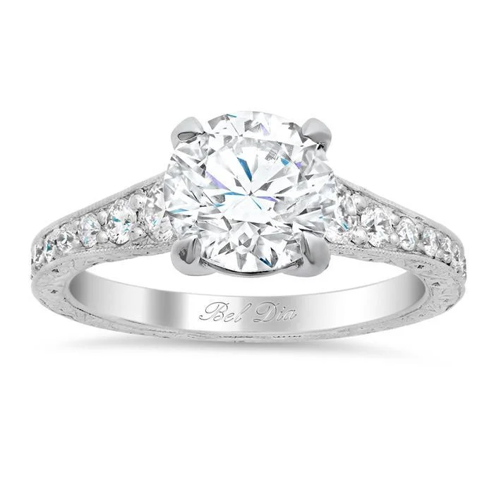 Vintage Style Hand Engraved Diamond Engagement Ring