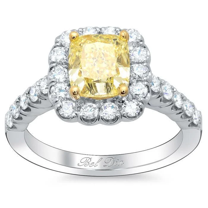 Yellow Diamond Cushion Halo Engagement Ring