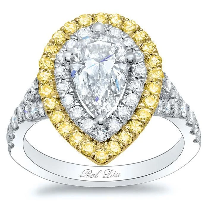 Yellow Diamond Double Halo Engagement Ring for Pear Diamond