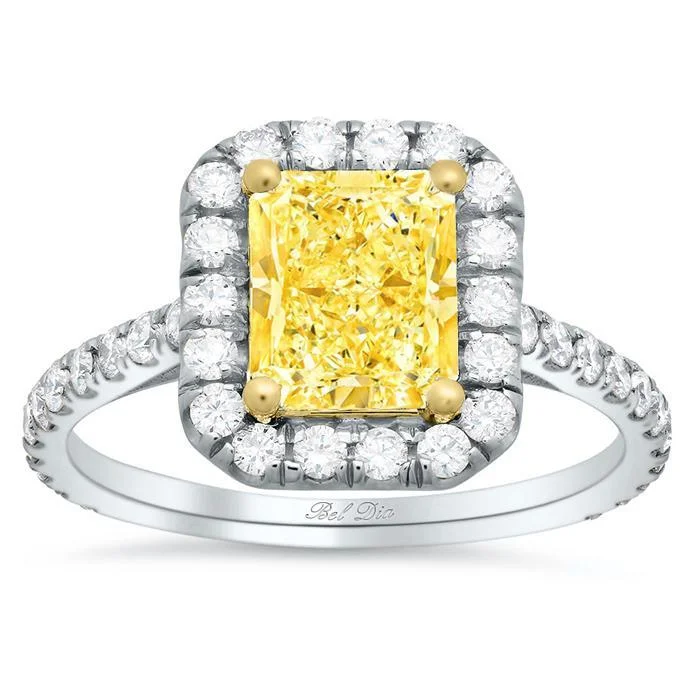 Yellow Diamond Halo Engagement Ring for Radiant Cut