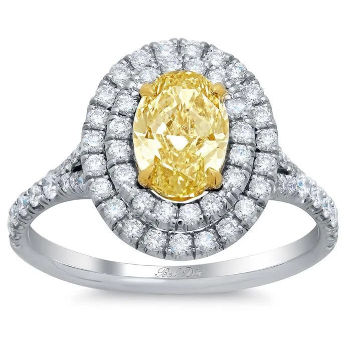 Yellow Diamond Oval Baby Split Double Halo Engagement Ring