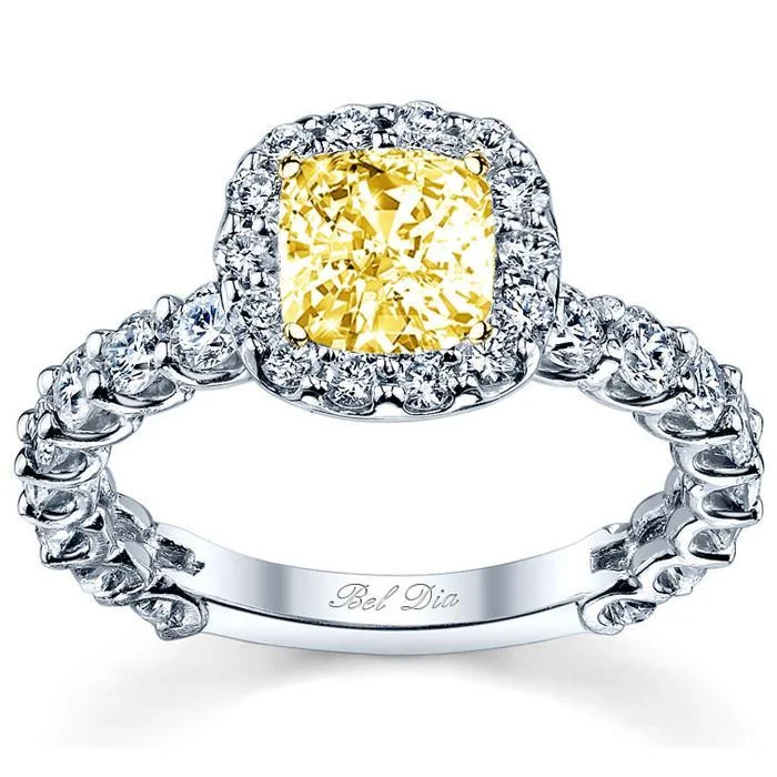 Yellow Diamond U-Prong Halo Engagement Ring