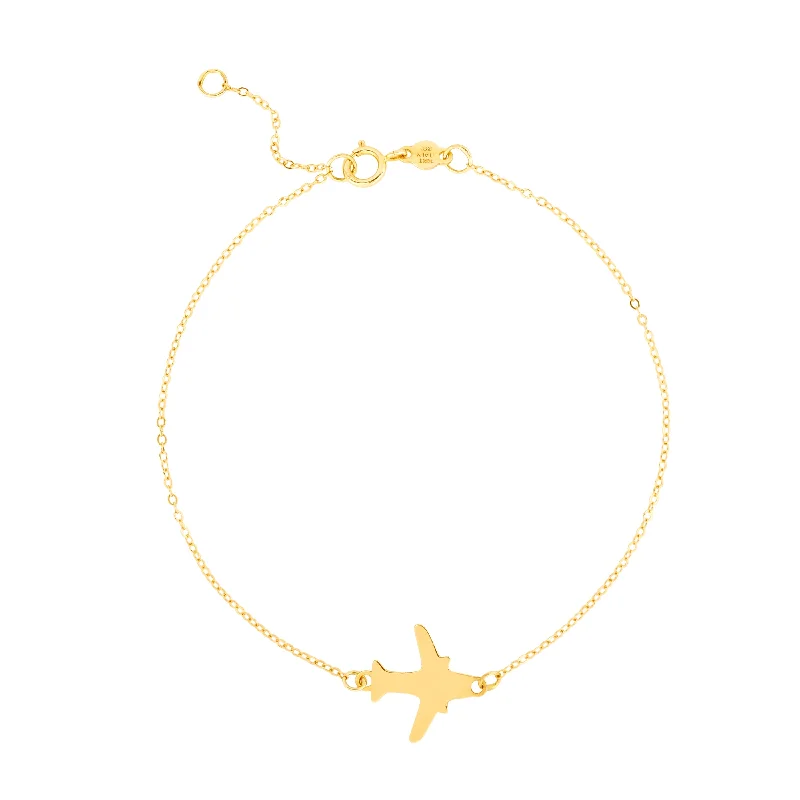 14K Gold Polished Airplane Bracelet