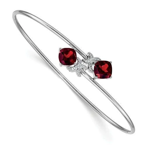 14KT WHITE GOLD 2.50 CTW GARNET & DIAMOND FLEXIBLE BANGLE BRACELET