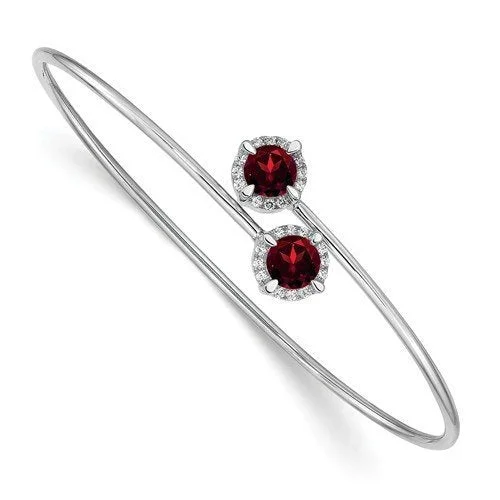 14KT WHITE GOLD .90 CTW GARNET & .12 CTW DIAMOND FLEX BANGLE