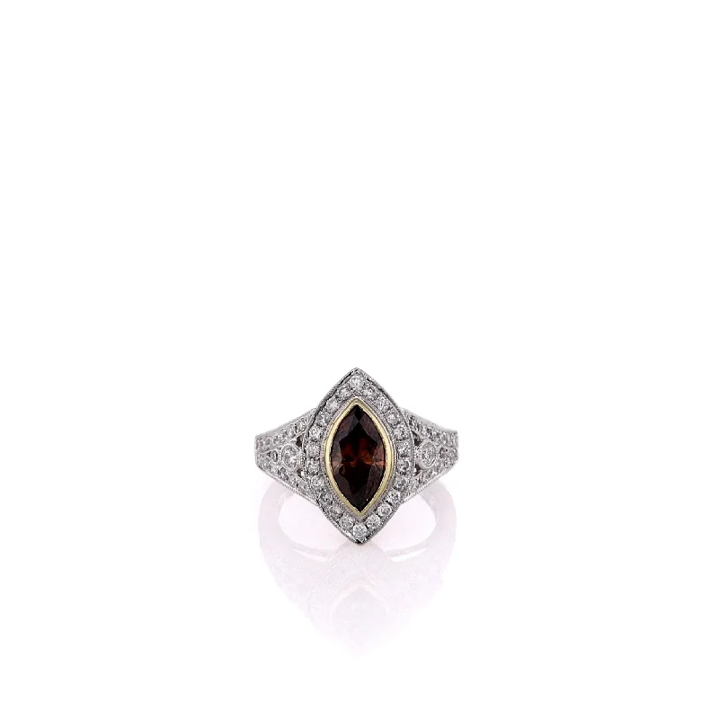 18k Two-Tone Halo/Split Shank Fancy Brown and White Diamond Ring