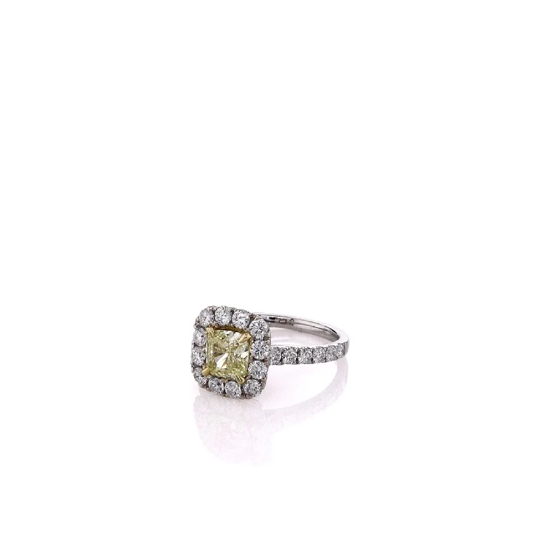 18k Two-Tone Square Center Yellow and White Diamond Halo Ring