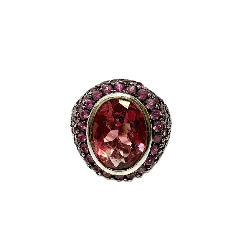 18K White Gold Ring with Tourmaline and Pink Sapphire