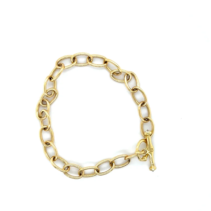 18kt Green Gold Cable Link Bracelet with Diamonds