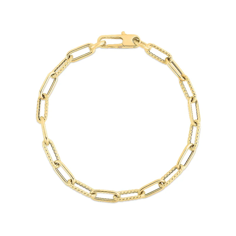 Alternating Polished and Fluted Paperclip Link Bracelet (7 inches)