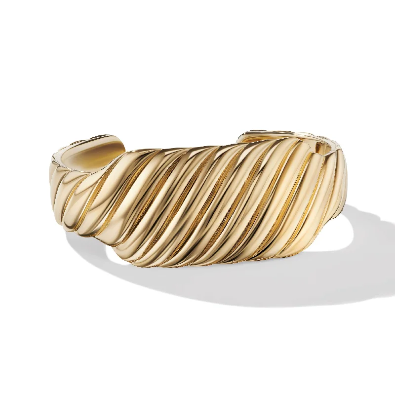 Sculpted Cable Contour Cuff Bracelet in 18K Yellow Gold