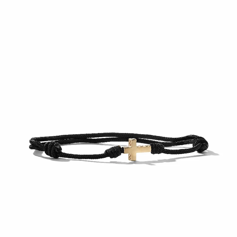 Cross Black Cord Bracelet with 18K Yellow Gold