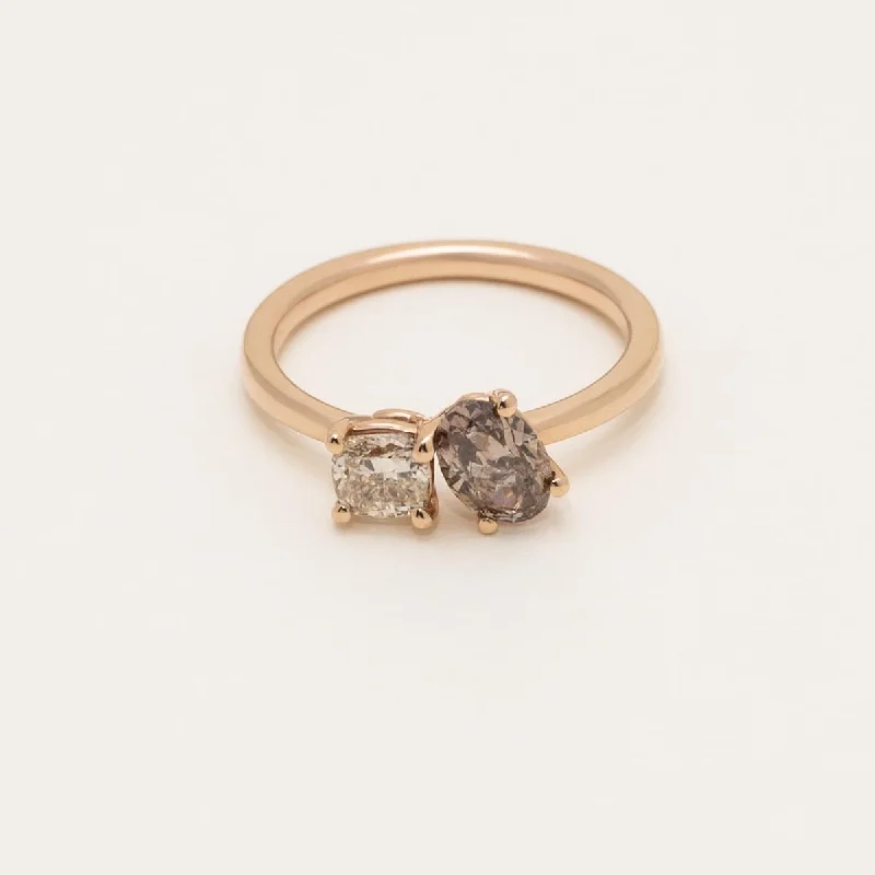 Champagne and White Diamond Toi et Moi Ring in 14kt Rose Gold (1 1/4ct tw)