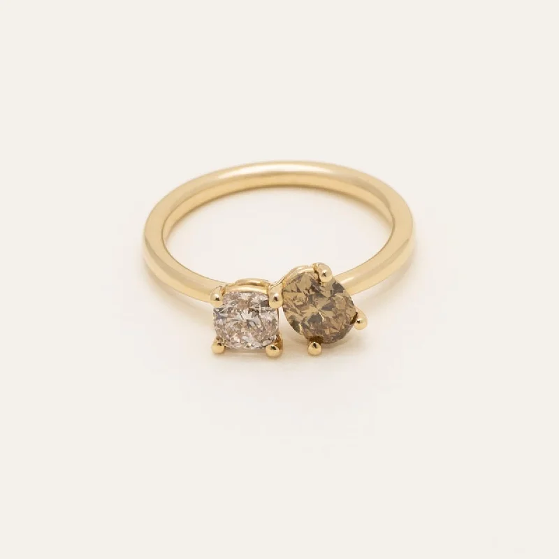 Champagne and White Diamond Toi et Moi Ring in 14kt Yellow Gold (1 1/4ct tw)