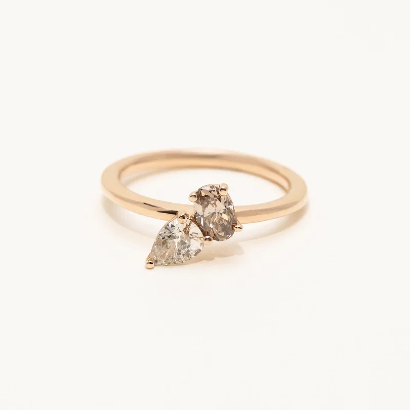 Champagne Oval and White Pear Diamond Toi et Moi Ring in 14kt Rose Gold (5/8ct tw)