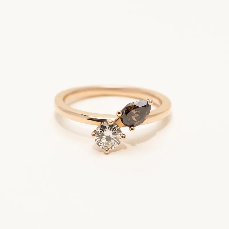 Champagne Pear and White Diamond Toi et Moi Ring in 14kt Rose Gold (5/8ct tw)