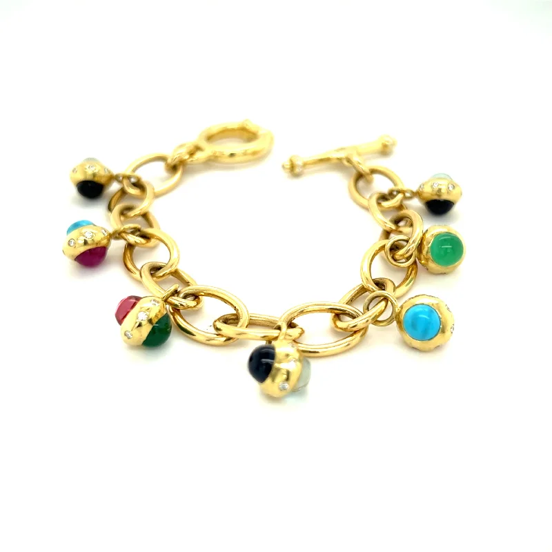 18kt Green Gold Cabochon Charm Bracelet 2