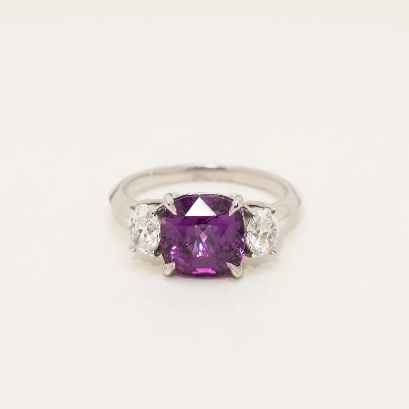 Cushion Cut Purplish-Pink Sapphire Ring in 18kt White Gold with Diamonds (3/4ct tw)