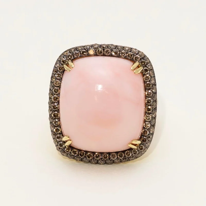 Dabakarov Cushion Pink Opal Ring in 14kt Yellow Gold with Champagne Diamonds (1 1/10ct tw)