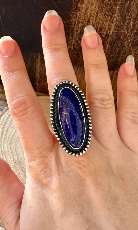 DEEP OCEAN BLUE Lapis and Silver Ring • Size 6 1/4 & 7 1/2