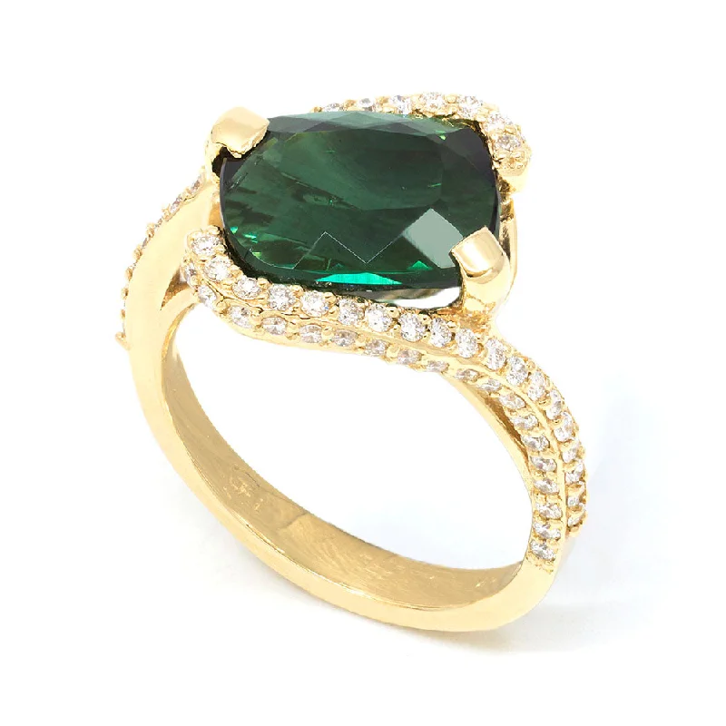 Diagonal Green Tourmaline Ring with Diamonds