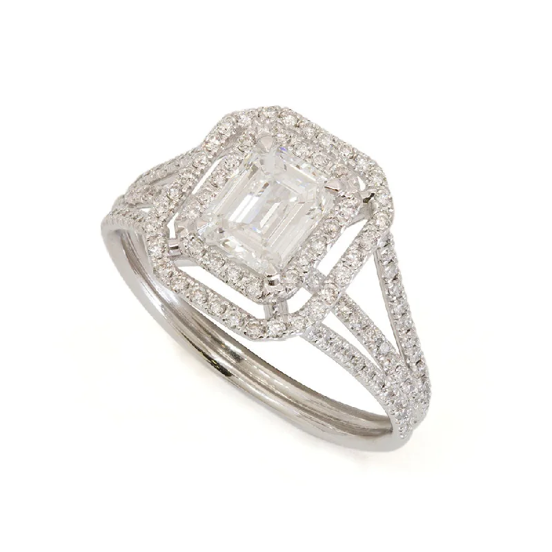 Double Halo Emerald Cut Diamond Ring