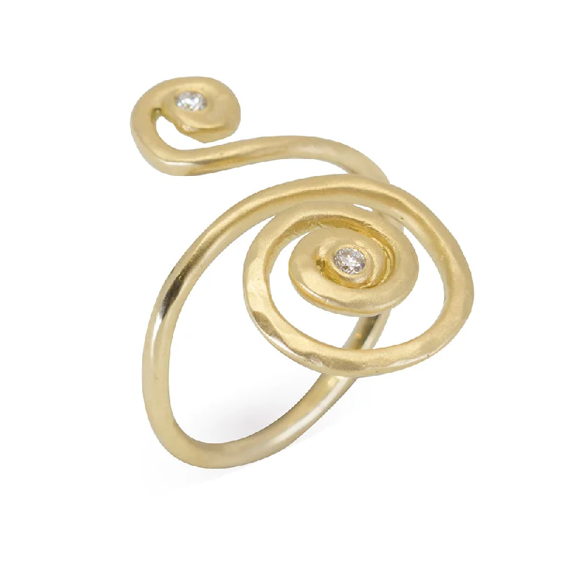 Double Spiral Hammered Gold Ring with Diamonds