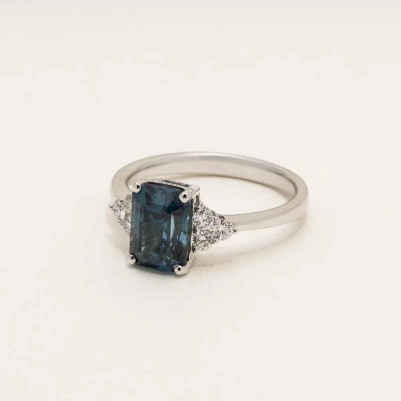 Emerald Cut Blue Zircon Ring in 18kt White Gold with Diamonds (1/4ct tw)