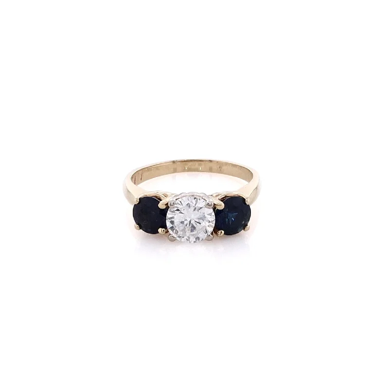 Estate 14 Karat Two-Tone Diamond and Sapphire Engagement Ring