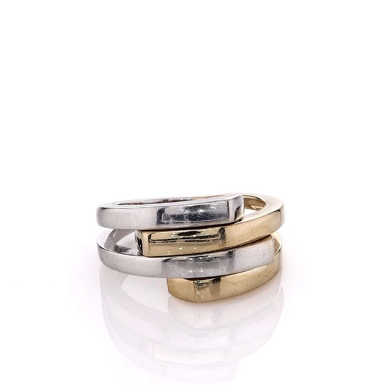 Estate 14k Two-Tone Polished Bars Bypass Design Ring