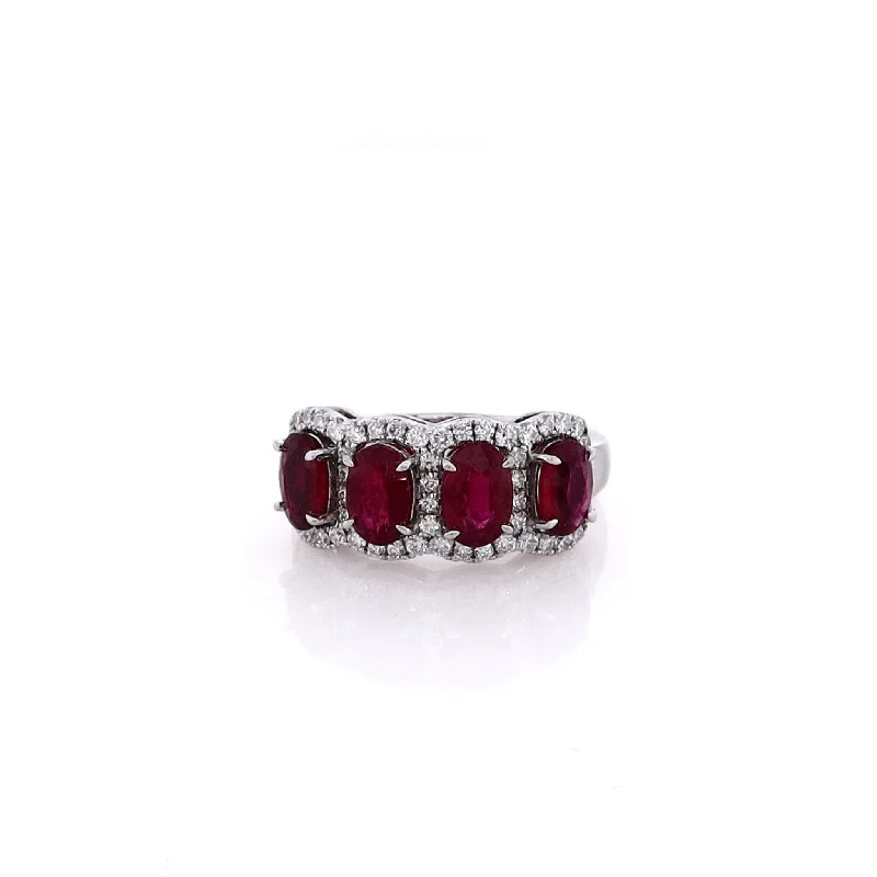 Estate 18 Karat White Gold Ruby and Diamond Band