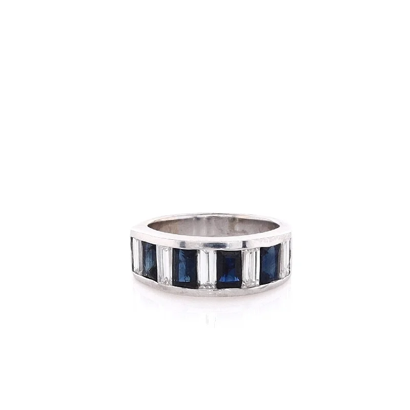 Estate 18k White Gold Baguette Sapphire and Diamond Band