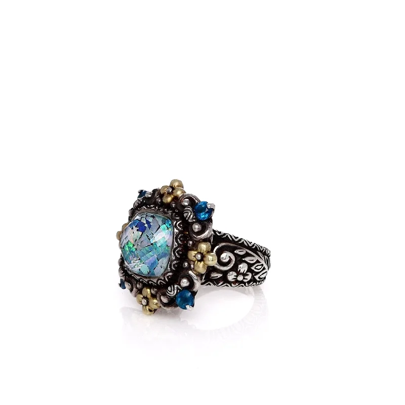 Estate Bixby Two-Tone Triplet Stone Center and Blue Apatite Ring