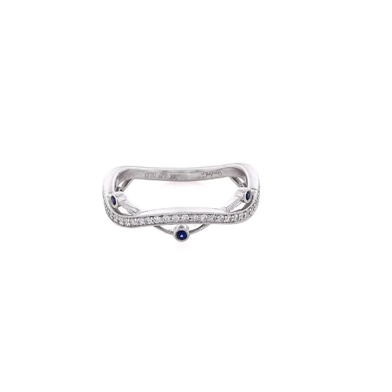 Estate Simon G 18 Karat White Gold Diamond and Sapphire Ring