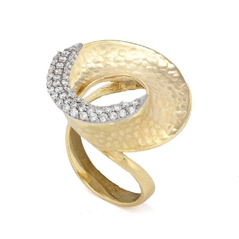 Hammered Gold Mobius Spiral Ring with Diamonds