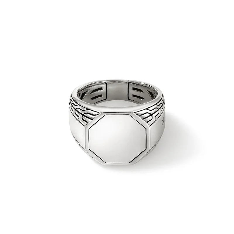 John Hardy ID Series Mens Octagon Signet Ring in Sterling Silver (size 10)