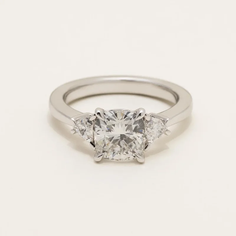 Lab Grown Cushion Cut and Trillion Diamond Engagement Ring in 14kt White Gold (2 1/2ct tw)