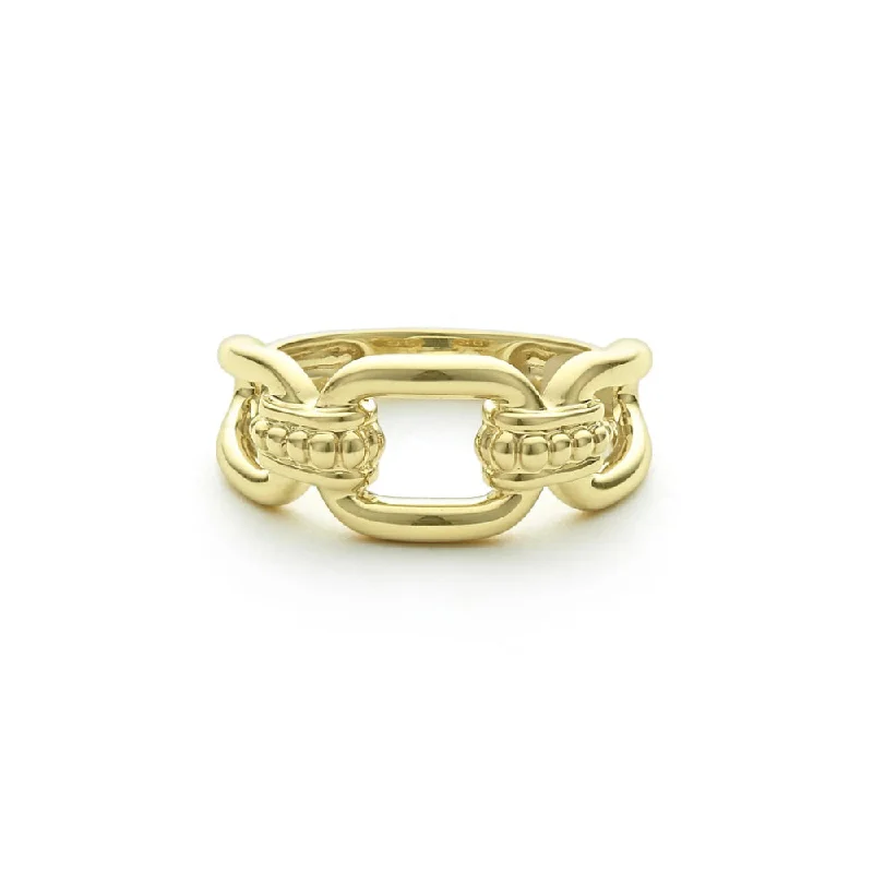 Lagos 18k Gold Signature Caviar Link Ring