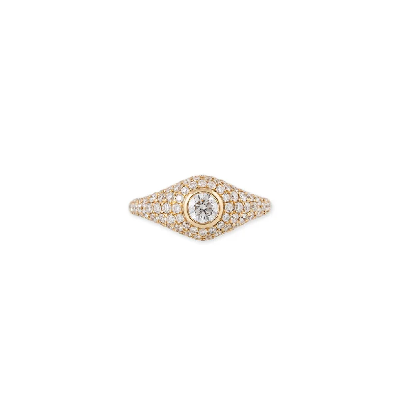 LARGE ROUND DIAMOND PAVE SIGNET RING