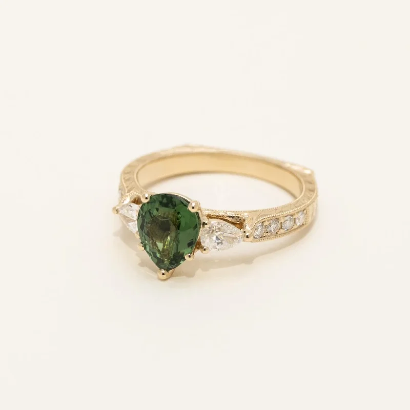 Maine Green Tourmaline Pear Shape Ring in 14kt Yellow Gold with Diamonds (1/2ct tw)