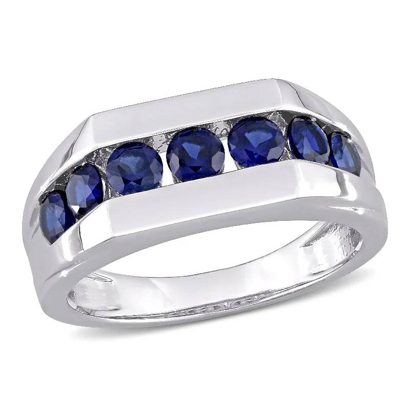 Mimi & Max 1 1/4ct TGW Created Blue Sapphire Channel Set Men's  Ring in Sterling Silver