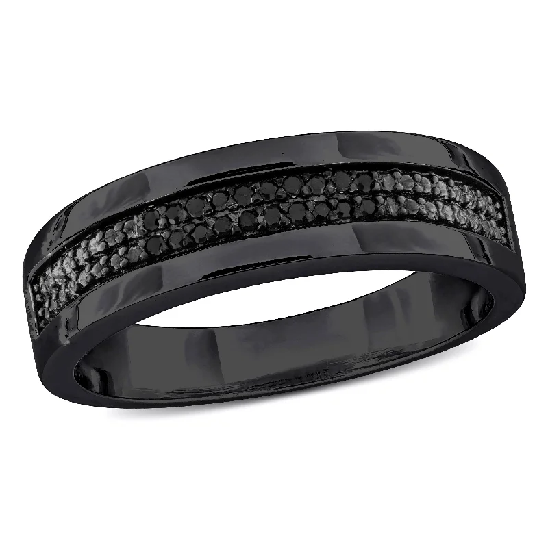 Mimi & Max 1/10ct TDW Black Diamond Double Row Men's Ring in Black Sterling Silver