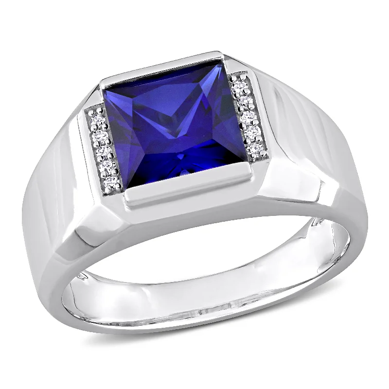 Mimi & Max 3ct TGW Created Sapphire and Diamond Accent Men's Ring in 10k White Gold