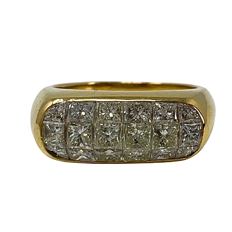 MKS 18K Gold Ring with 18 Princess Cut Diamonds