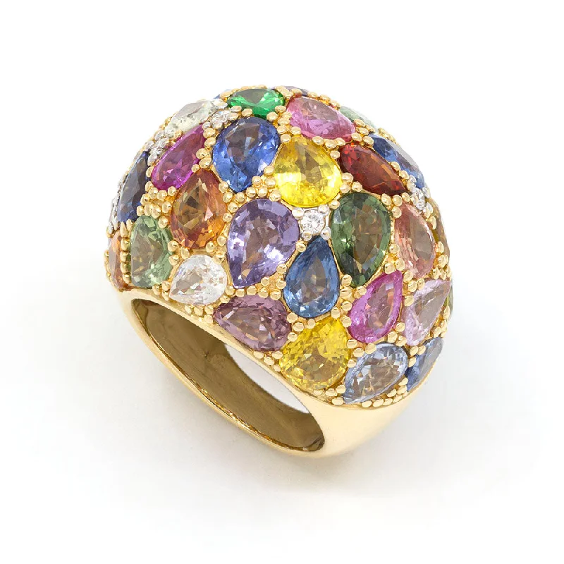 Multi-Colored Sapphire Dome Cocktail Ring