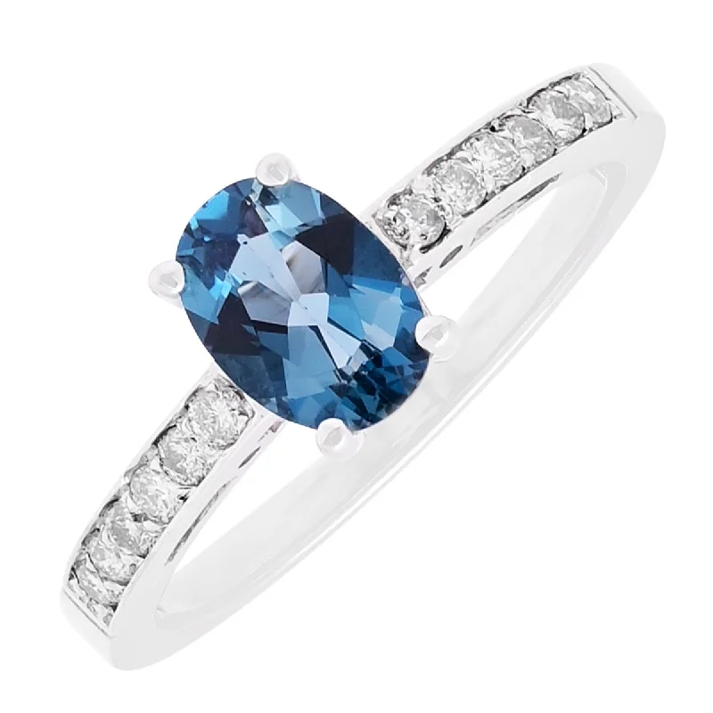 Oval London Blue Topaz Ring in 14kt White Gold with Diamonds (1/7ct tw)